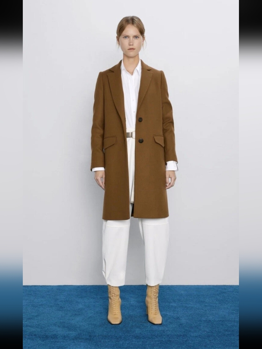 Zara Double-Button Wool-Blend Pea Coat in Brown Size M - Picture 2 of 14